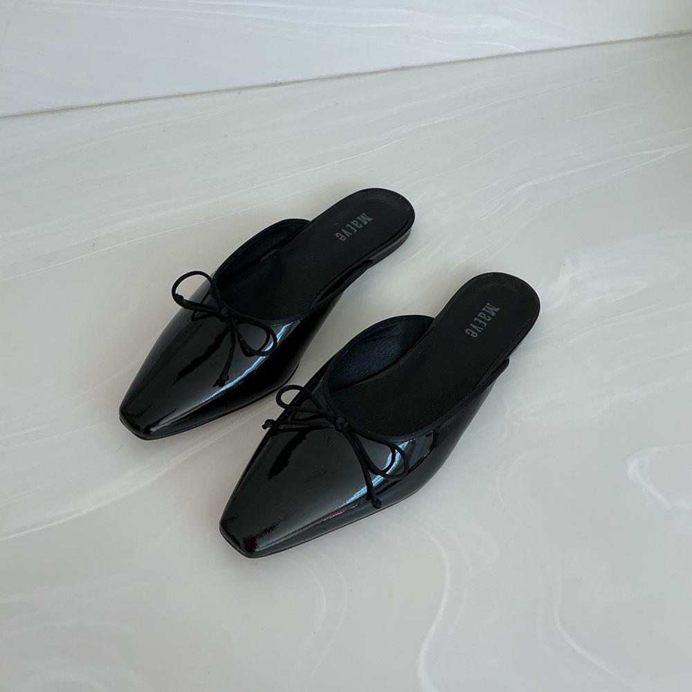 Anthropologie Maeve Glossy Black Bow Mules